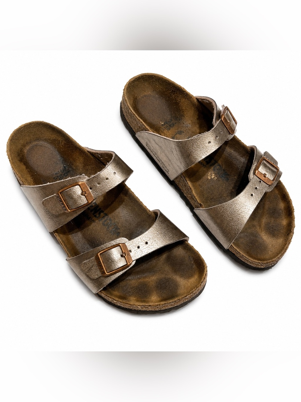 Birkenstock Arizona Size 36 Gold Metallic Leather Double Strap Sandals boho